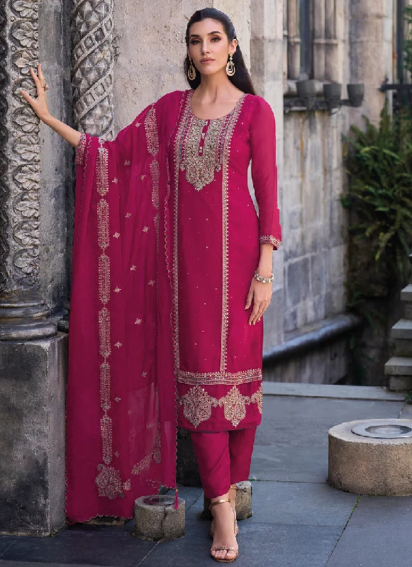 Mega Deal Hot Pink Multi Embroidered Pakistani Pant Style Suit