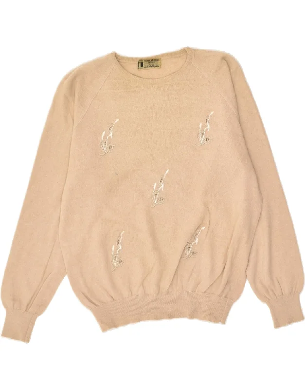 LES COPAINS Womens Crew Neck Jumper Sweater UK 16 Large Beige Floral