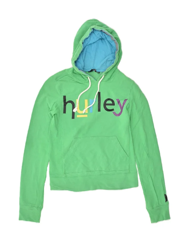 HURLEY Womens Graphic Hoodie Jumper UK 6 XS Green Cotton