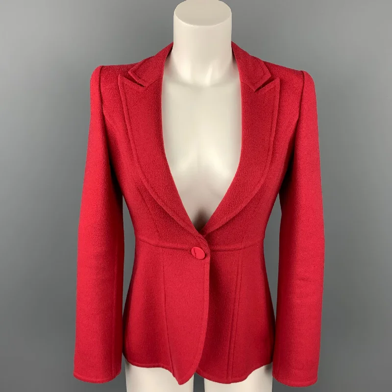 GIORGIO ARMANI Size 2 Red Virgin Wool Peak Lapel Single Breasted Jacket