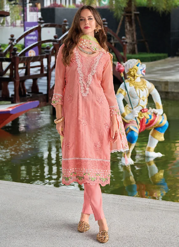 Flash Sale Peach Embroidery Festival Salwar Kameez Suit