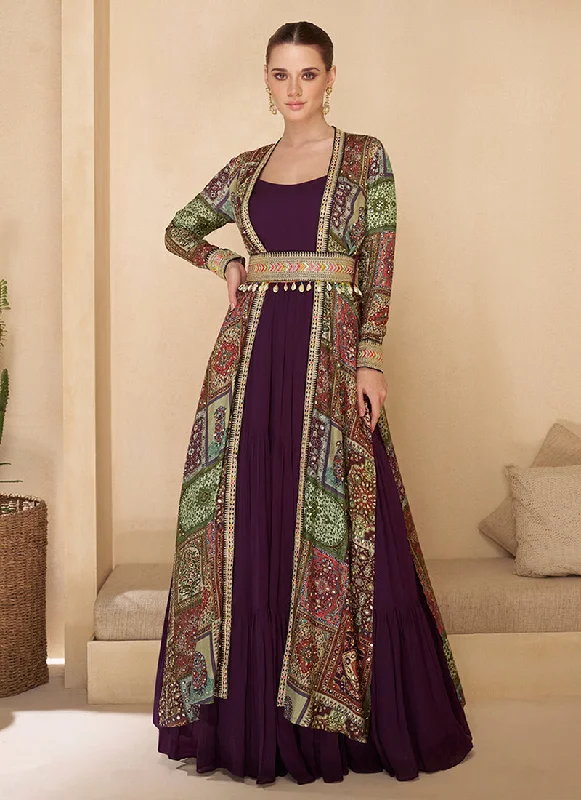 Final Markdown Royal Purple Embroidered Jacket Style Anarkali Gown