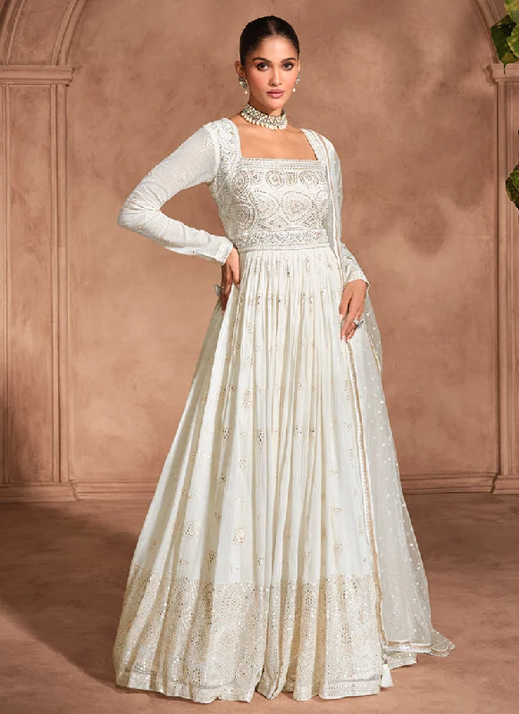 Don't Wait Pearl White Chikankari Embroidery Anarkali Gown
