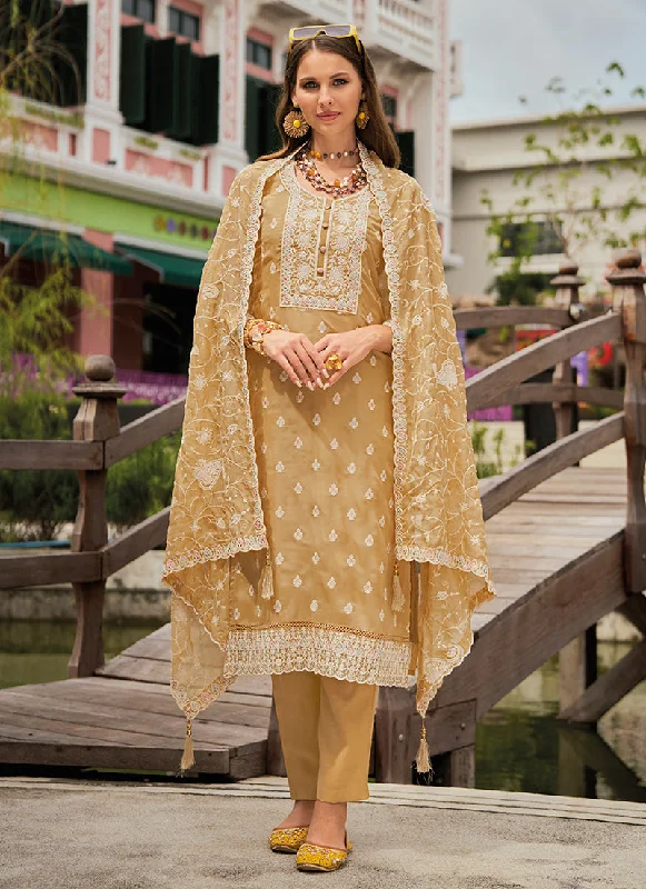 Don't Miss Yellow Traditional Embroidery Pant Style Suit