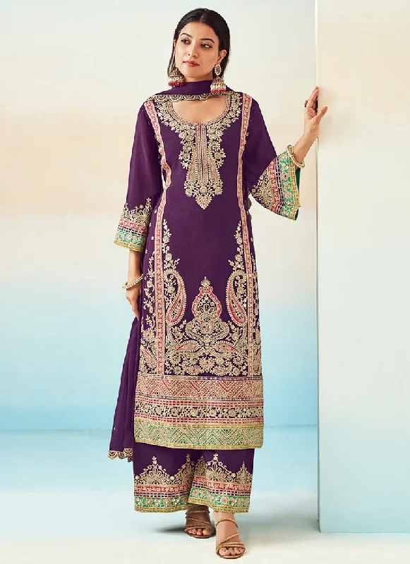 Price Fest Purple Embroidered Traditional Palazzo Style Salwar Suit