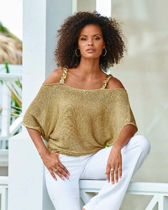 Savings Alert Metallic Chain Strap Poncho Gold