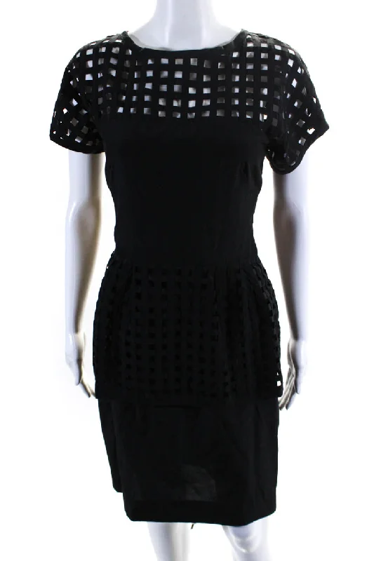 Huge Discounts Lela Rose Womens Back Zip Short Sleeve Layered Shift Dress Black Cotton Huge Discounts Lela Rose Womens Back Zip Short Sleeve Layered Shift Dress Black Cotton