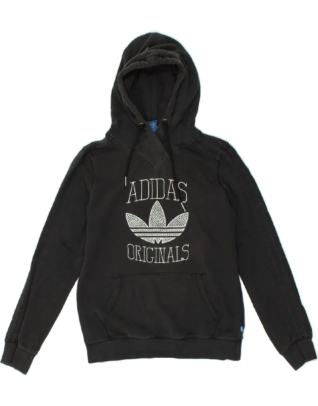 ADIDAS Womens Graphic Hoodie Jumper UK 12 Medium Black Cotton