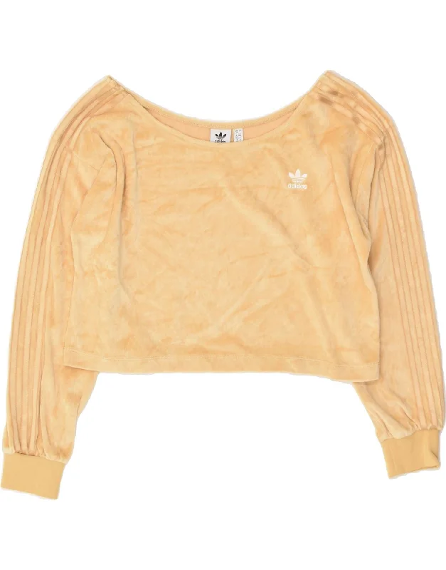 ADIDAS Womens Velour Crop Sweatshirt Jumper UK 12 Medium  Beige Polyester