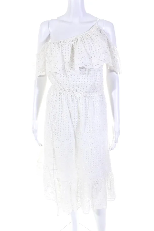 Deep Discounts Joie Womens Cotton Lace One Shoulder Ruffled Textured Maxi Dress White Deep Discounts Joie Womens Cotton Lace One Shoulder Ruffled Textured Maxi Dress White