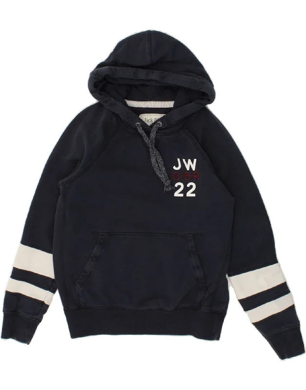 JACK WILLS Womens Graphic Hoodie Jumper UK 8 Small Navy Blue Colourblock