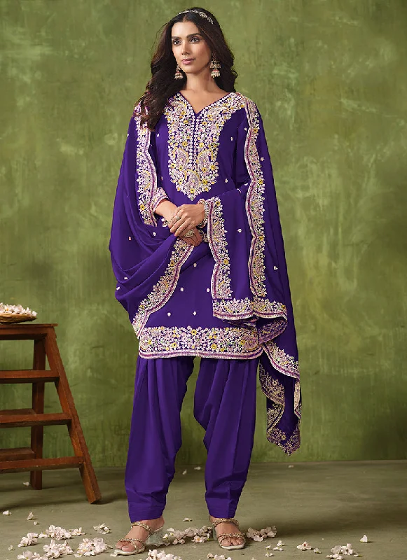 Quick Sale Purple Multi Embroidered Punjabi Suit
