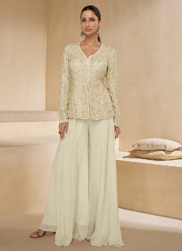 Limited Availability Cream Sequence Embroidery Party Wear Sharara Suit