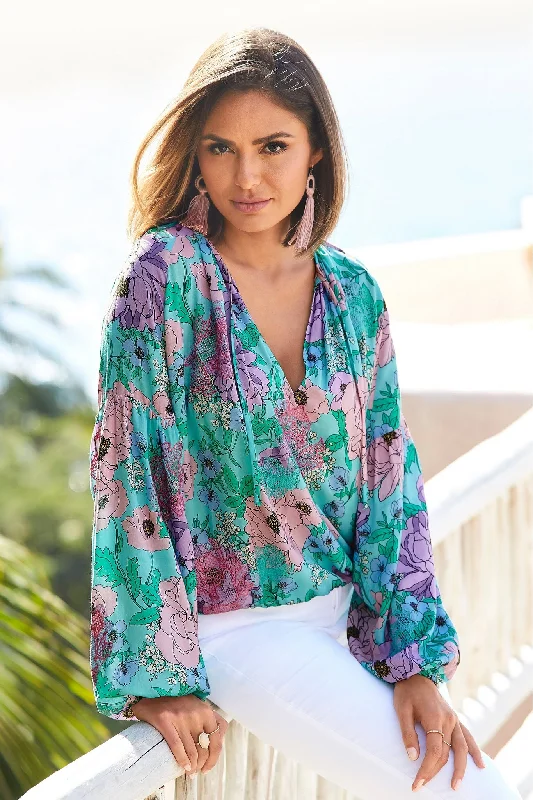 Markdown Madness Peony Garden Print Embroidered Peasant Blouse Multi