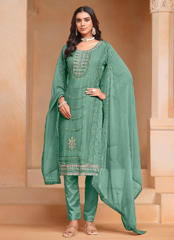 Daily Deals Green Multi Embroidery Salwar Kameez Suit