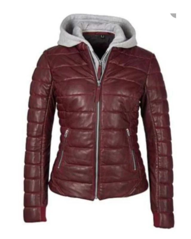 Robin CF Leathe Puffer Jacket with Removable Hood