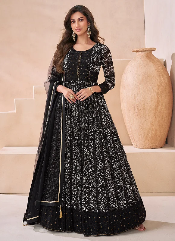 Don't Wait Black Traditional Embroidered Anarkali Gown Dress