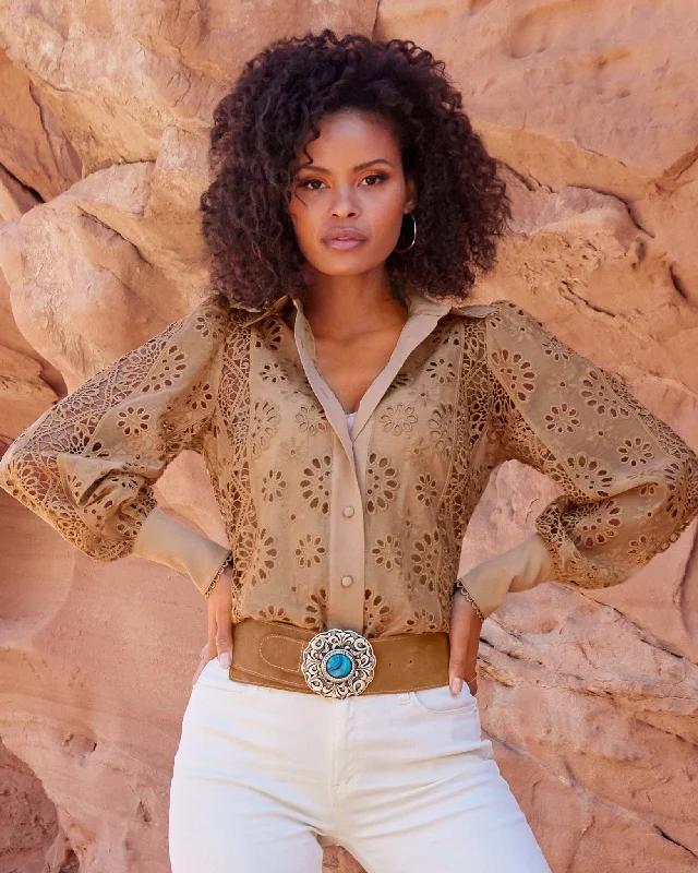 Savings Bonanza Eyelet Victoria Shirt Tan