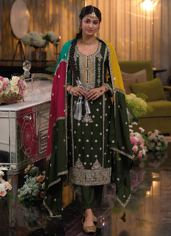 Limited Time Discount Mehendi Green Multi Embroidery Salwar Kameez Suit