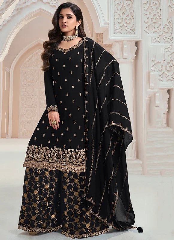 Today’s Deal Black Traditional Embroidered Festive Palazzo Suit