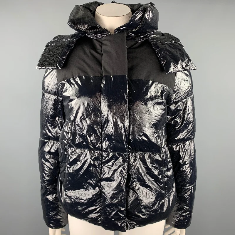 CALVIN KLEIN Size L Navy Quilted Nylon Hooded Jacket