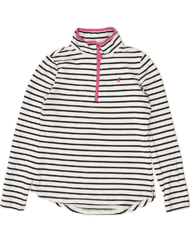 JOULES Womens Zip Neck Sweatshirt Jumper UK 10 Small White Striped Cotton