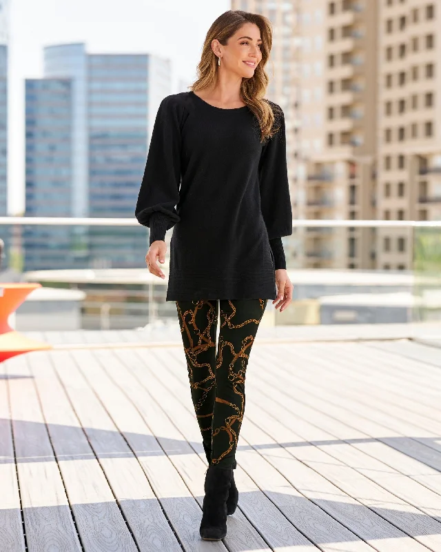 TIME-Limited Offer Aspen Golden Chains Print Ponte Legging Black/Gold