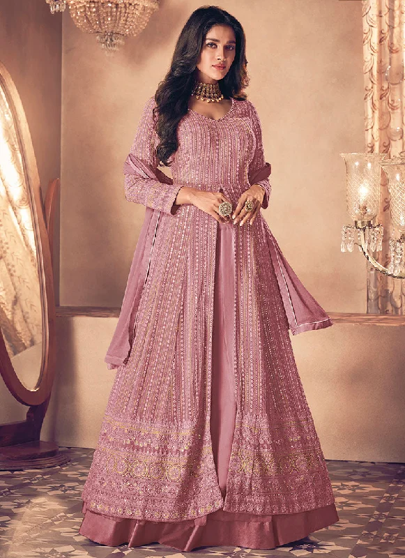 Weekend Special Mauve Pink Traditional Sequence Embroidered Wedding Anarkali Lehenga