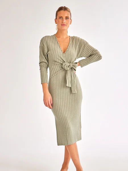 Stock Up and Save Women's V-neck Long-sleeved Knitted Tie Dress