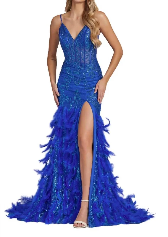 Friends and Family Sale Glittered Long Prom Dress In Royal Blue