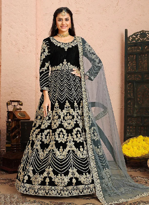 Special Discount Black Embroidered Velvet Anarkali Suit