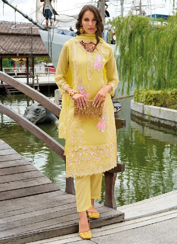 Seasonal Clearance Yellow Chikankari Embroidery Festival Salwar Kameez Suit