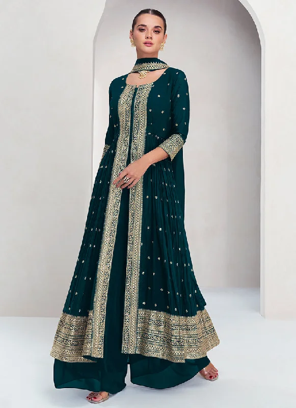 Big Discounts Dark Green Embroidery Traditional Palazzo Suit