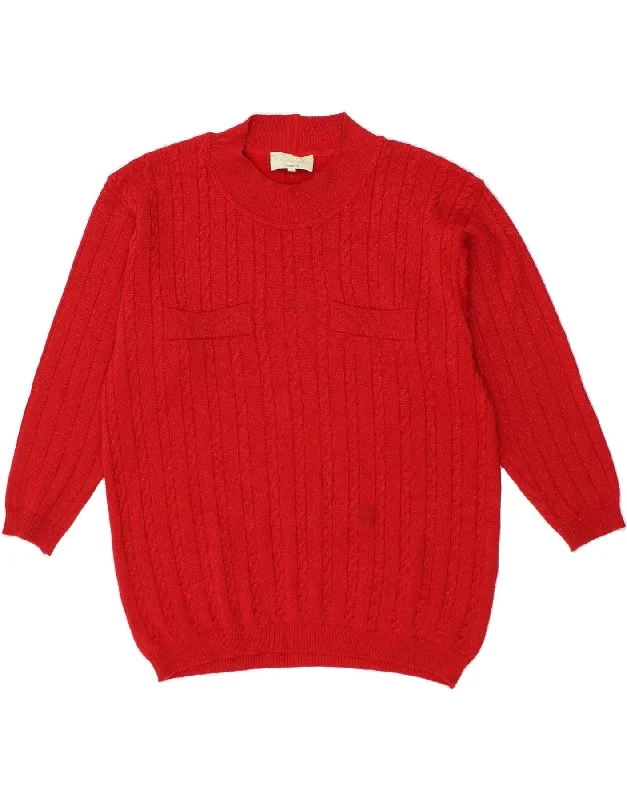 VINTAGE Womens Oversized Turtle Neck Jumper Sweater UK 14 Medium Red Wool