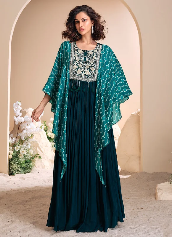 Deal Frenzy Turquoise Blue Multi Embroidery Designer Anarkali Gown
