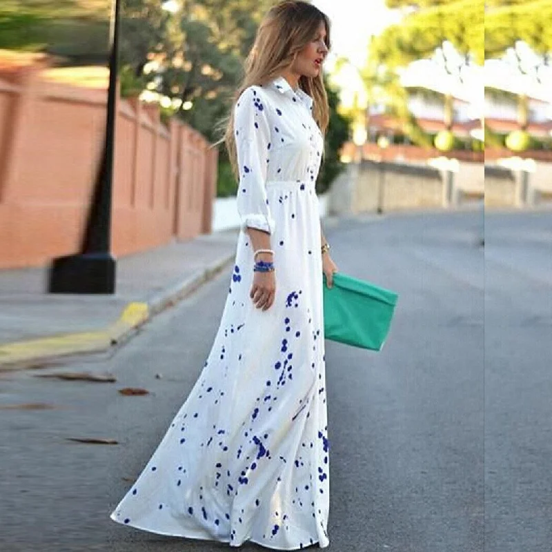 Major Savings Print Empire Long Bohemian Maxi Beach Dress