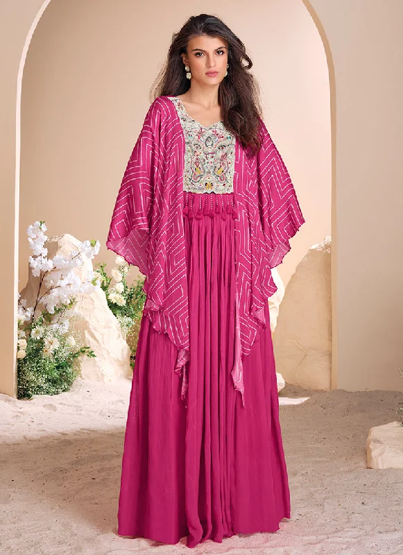 Instant Savings Deep Pink Multi Embroidery Designer Anarkali Gown