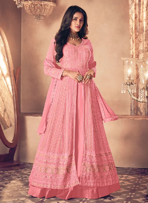 Today’s Special Peach Traditional Sequence Embroidered Wedding Anarkali Lehenga