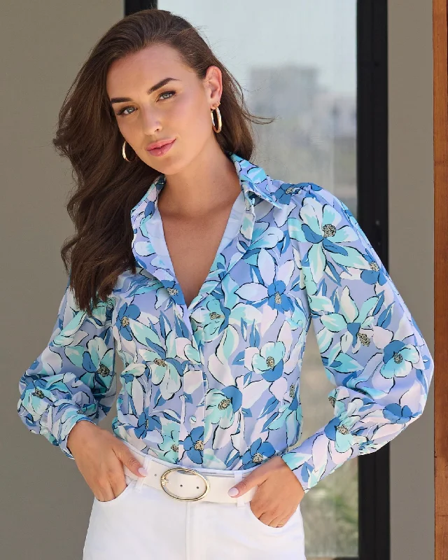 Price Reduction Lillies Print Victoria Chic Drama-Sleeve Shirt Purple