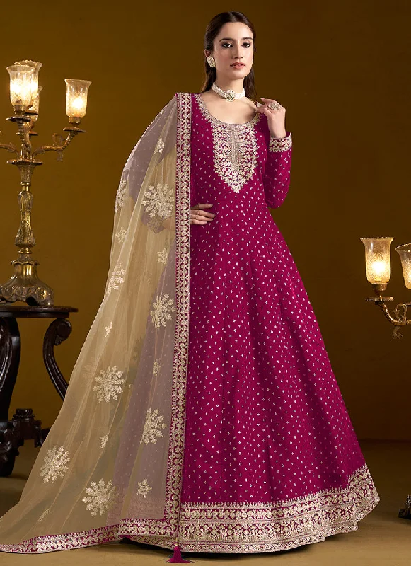 Bargain Prices Magenta Pink Embroidered Silk Anarkali Suit