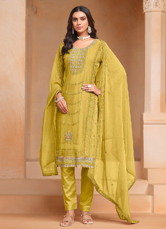 Discount Deals Yellow Multi Embroidery Salwar Kameez Suit