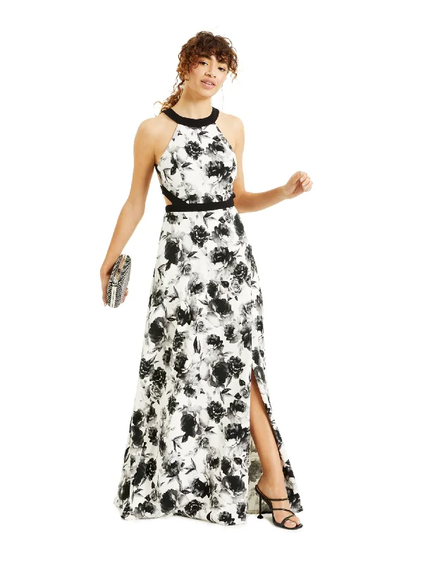 Limited Time Discount SPEECHLESS Womens Slitted Floral Sleeveless Halter Full-Length Prom Dress