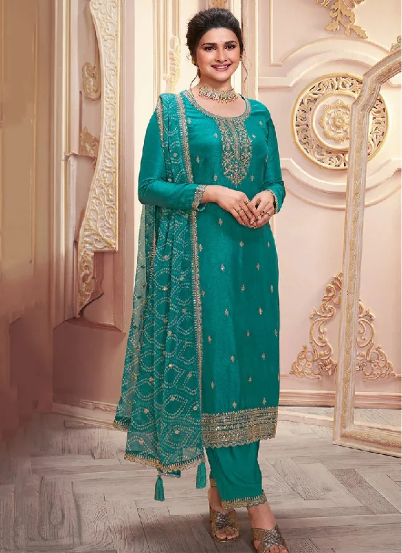 Bargain Prices Turquoise Embroidered Pakistani Pant Style Suit