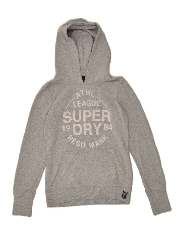 SUPERDRY Womens Graphic Hoodie Jumper UK 10 Small Grey Cotton