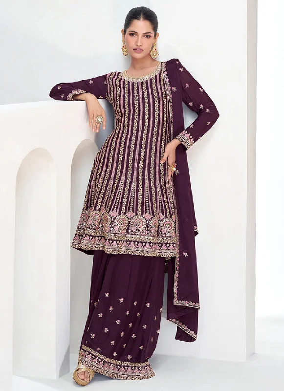 Last Chance Burgundy Multi Embroidery Gharara Style Suit