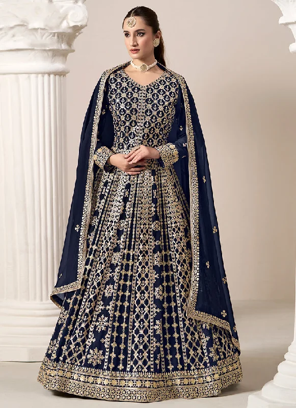 Sale Event Dark Blue Embroidery Georgette Anarkali Suit