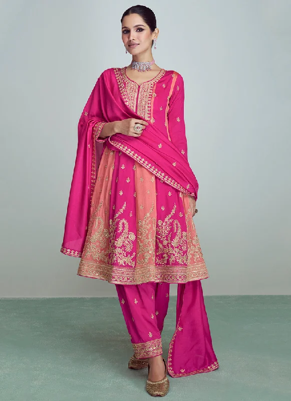 Early Access Pink Golden Sequence Embroidery Anarkali Pant Suit