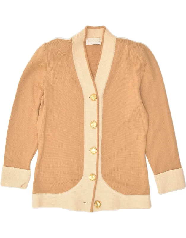 VINTAGE Womens Cardigan Sweater IT 44 Medium Beige Wool