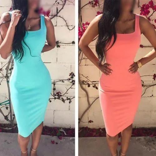 Stock Up and Save Solid Color Straps Bodycon Sheath Knee-length Dress