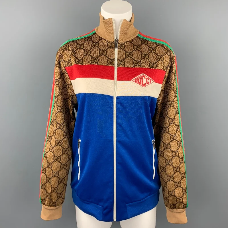 GUCCI Pre-Fall 2018 Size S Blue & Multi-Color Polyester / Cotton Zip Up GG Technical Jersey Jacket